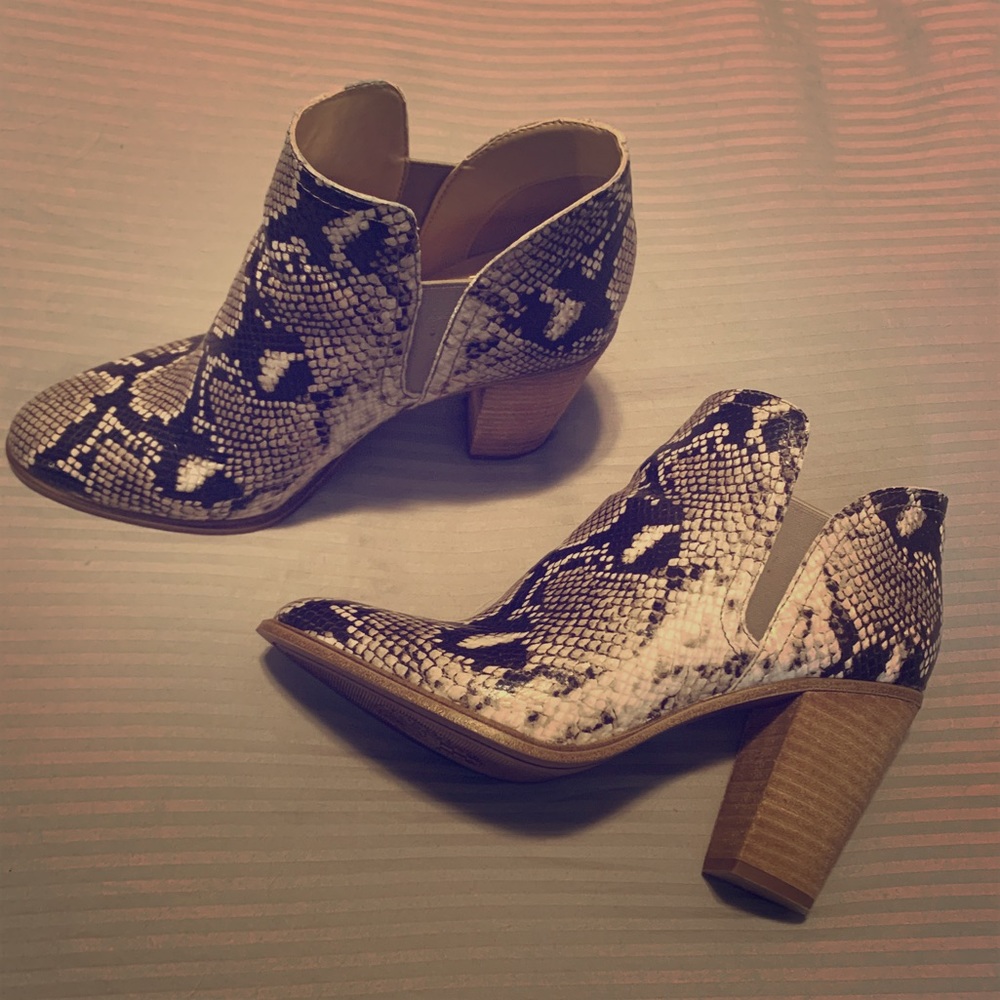 Leather Snake Print Ankle Boots